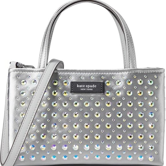 Sam Icon Crystal Embellished Fabric Mini Tote Color:  Platinum Grey - Picture 1 of 12